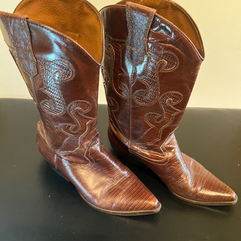 COWBOY WESTERN BOOTS  -100% Leather with Snakeskin Appliques